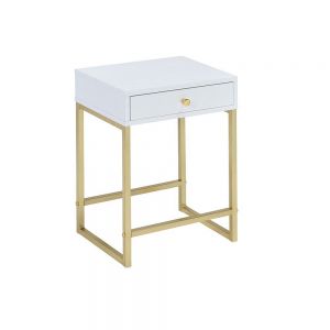 ACME COLEEN WHITE & BRASS ACCENT TABLE