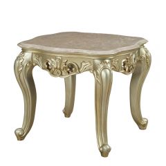 ACME GORSEDD MARBLE TOP & ANTIQUE WHITE FINISH END TABLE W/MARBLE TOP