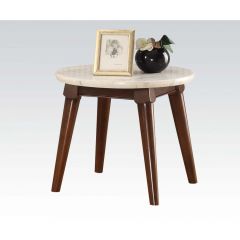 ACME GASHA WHITE MARBLE TOP & WALNUT FINISH END TABLE