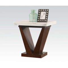 ACME FORBES WHITE MARBLE TOP & WALNUT FINISH END TABLE