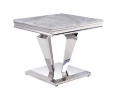 ACME SATINKA LIGHT GRAY PRINTED FAUX MARBLE TOP & MIRRORED SILVER FINISH END TABLE