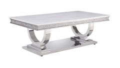 ACME ZANDER WHITE PRINTED FAUX MARBLE TOP & MIRRORED SILVER FINISH COFFEE TABLE