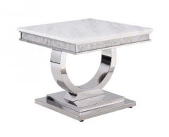 ACME ZANDER WHITE PRINTED FAUX MARBLE TOP & MIRRORED SILVER FINISH SOFA TABLE