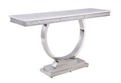 ACME ZANDER WHITE PRINTED FAUX MARBLE TOP & MIRRORED SILVER FINISH END TABLE