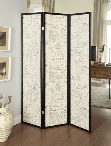 COASTER OFFICE-ACCESSORY 3-PANEL FRENCH SCRIPT PRINT FOLDING SCREEN ESPRESSO