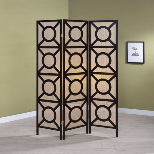COASTER OFFICE-ACCESSORY 3-PANEL GEOMETRIC FOLDING SCREEN TAN AND CAPPUCCINO