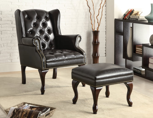 COASTER OFFICE-ACCESSORY BUTTON TUFTED BACK ACCENT CHAIR WITH OTTOMAN BLACK AND ESPRESSO