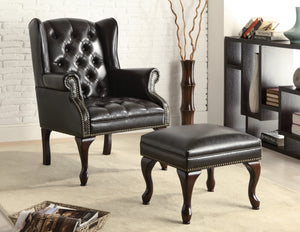 COASTER OFFICE-ACCESSORY BUTTON TUFTED BACK ACCENT CHAIR WITH OTTOMAN BLACK AND ESPRESSO