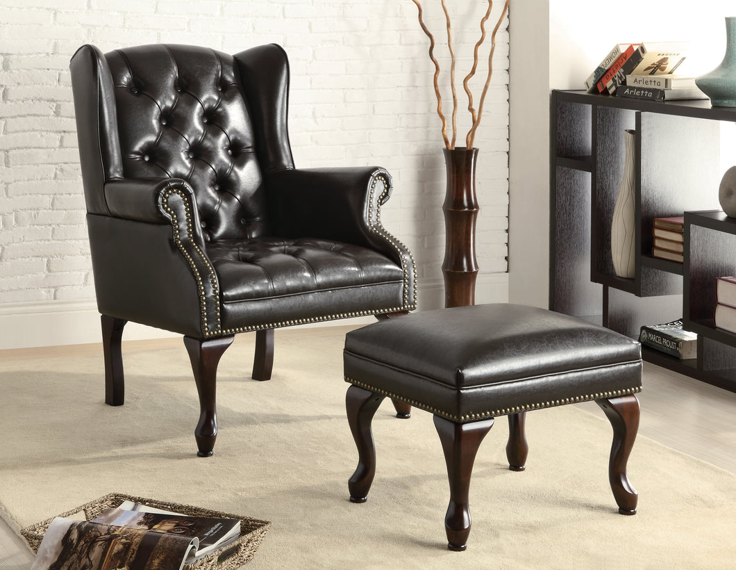 COASTER OFFICE-ACCESSORY BUTTON TUFTED BACK ACCENT CHAIR WITH OTTOMAN BLACK AND ESPRESSO