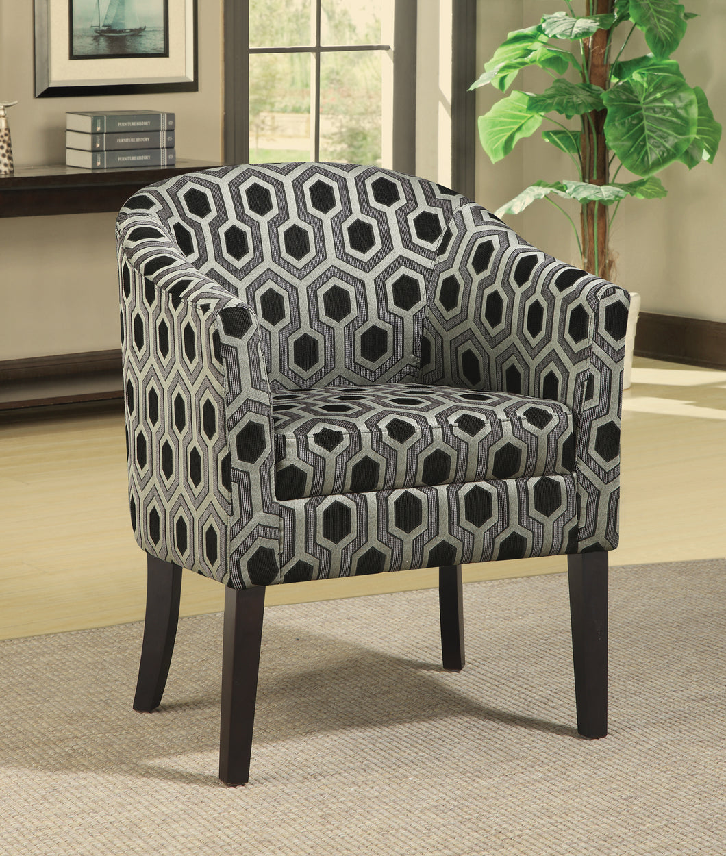 COASTER OFFICE-ACCESSORY HEXAGON PATTERNED ACCENT CHAIR GREY AND BLACK