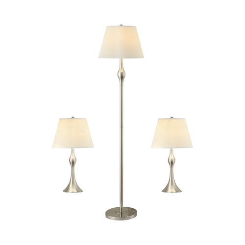 COASTER 3-PIECE SLENDER LAMP SET BRUSHED NICKEL