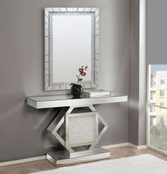 ACME NOWLES MIRRORED & FAUX STONES CONSOLE TABLE