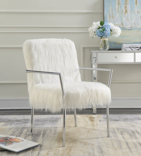 COASTER OFFICE-ACCESSORY FAUX SHEEPSKIN UPHOLSTERED ACCENT CHAIR WITH METAL ARM WHITE