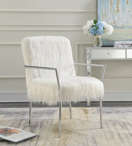 COASTER OFFICE-ACCESSORY FAUX SHEEPSKIN UPHOLSTERED ACCENT CHAIR WITH METAL ARM WHITE