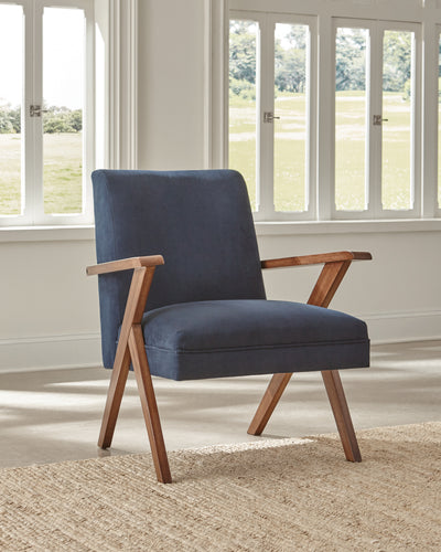 COASTER OFFICE-ACCESSORY MONROVIA WOODEN ARMS ACCENT CHAIR DARK BLUE AND WALNUT