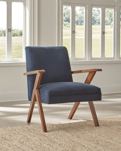 COASTER OFFICE-ACCESSORY MONROVIA WOODEN ARMS ACCENT CHAIR DARK BLUE AND WALNUT