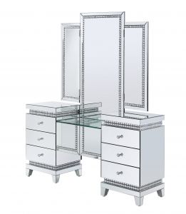 ACME LOTUS MIRRORED, FAUX ICE CUBE CRYSTALS VANITY DESK