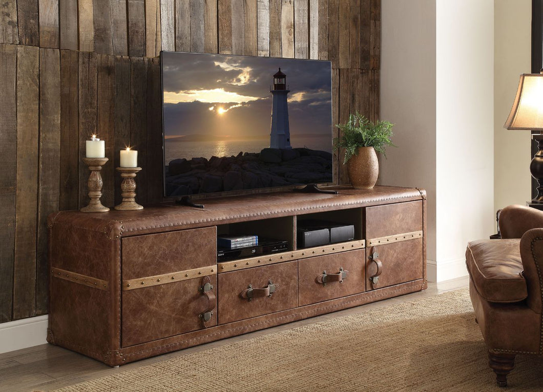 ACME ABERDEEN RETRO BROWN TOP GRAIN LEATHER TV STAND