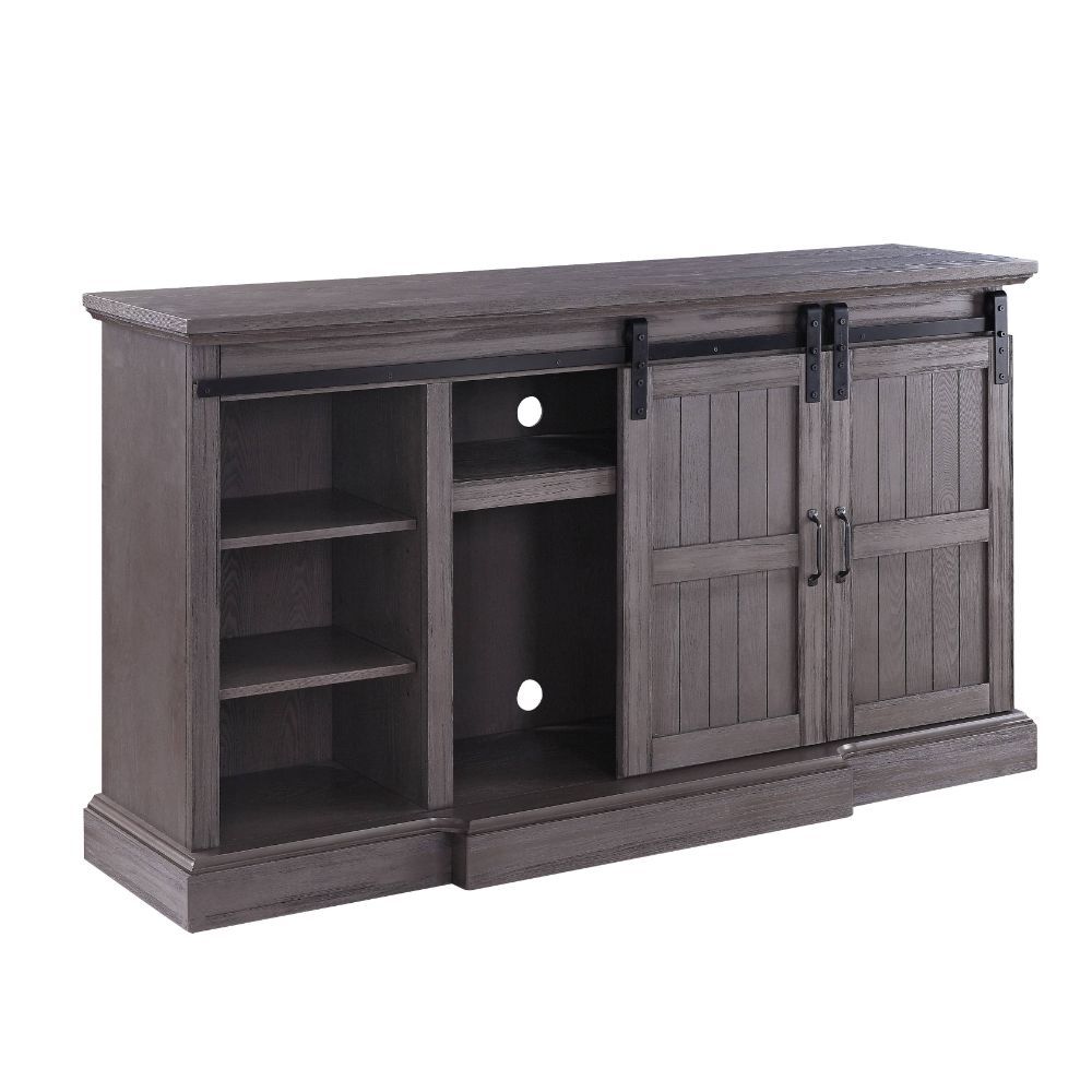 ACME ADMON GRAY OAK FINISH TV STAND W/FIREPLACE