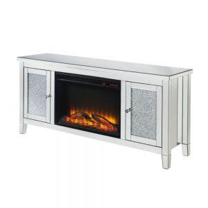 ACME NORALIE MIRRORED & FAUX DIAMONDS TV STAND W/FIREPLACE