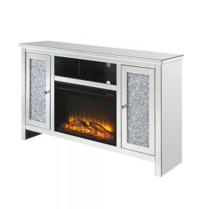 ACME NORALIE MIRRORED & FAUX DIAMONDS TV STAND W/FIREPLACE