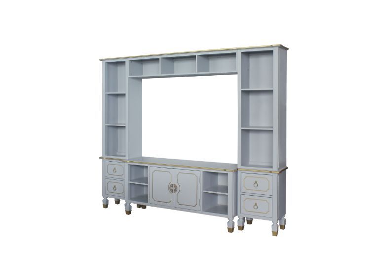 ACME HOUSE MARCHESE GOLD TRIM & PEARL GRAY FINISH ENTERTAINMENT CENTER