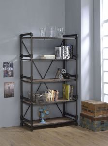 ACME CAITLIN RUSTIC OAK & BLACK FINISH BOOKSHELF