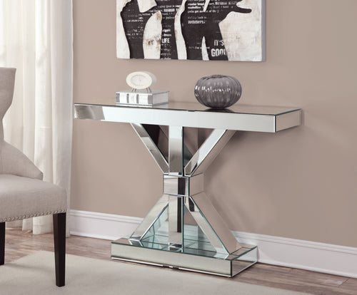 COASTER LURLYNN X-SHAPED BASE CLEAR MIRROR CONSOLE TABLE