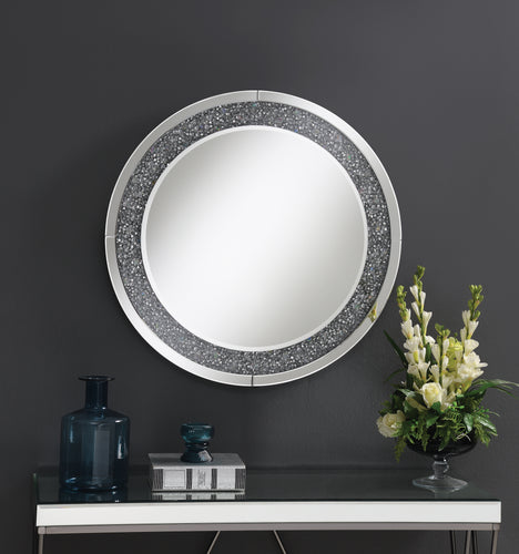 COASTER OFFICE-ACCESSORY ROUND WALL MIRROR WITH LED LIGHTING SILVER