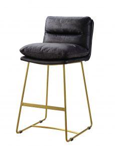 ACME ALSEY VINTAGE BLACK TOP GRAIN LEATHER COUNTER HEIGHT CHAIR