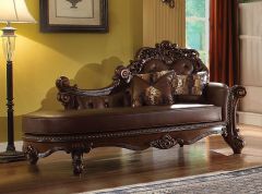 ACME VENDOME CHERRY PU & CHERRY FINISH CHAISE W/2 PILLOWS