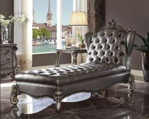 ACME VERSAILLES SILVER PU & ANTIQUE PLATINUM FINISH CHAISE LOUNGE