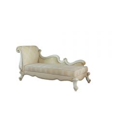 ACME PICARDY PATTERN FABRIC & ANTIQUE PEARL FINISH CHAISE LOUNGE W/2 PILLOWS