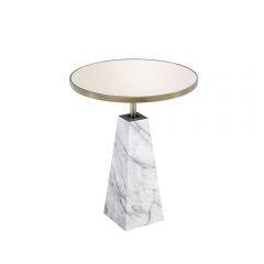 ACME GALILAHI MIRRORED, FAUX MARBLE TOP & ANTIQUE GOLD ACCENT TABLE