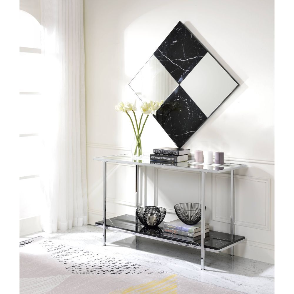 ACME ANGWIN MIRRORED & FAUX MARBLE TOP ACCENT MIRROR