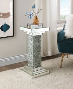 ACME NORALIE MIRRORED, FAUX DIAMONDS PEDESTAL STAND