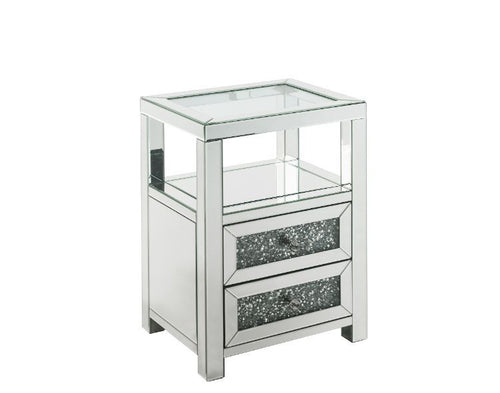 ACME NORALIE CLEAR GLASS, MIRRORED & FAUX DIAMONDS ACCENT TABLE