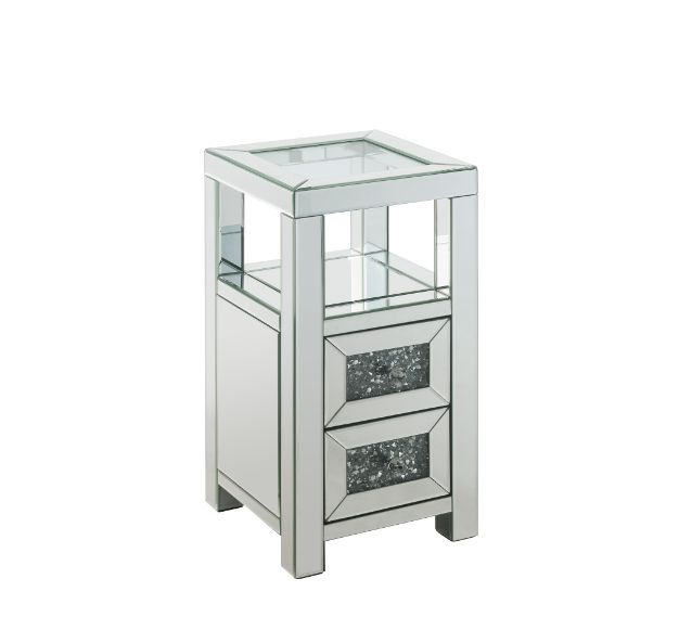 ACME NORALIE CLEAR GLASS, MIRRORED & FAUX DIAMONDS ACCENT TABLE