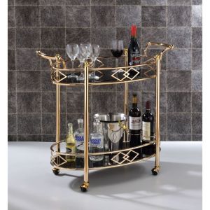 ACME OTTESEN BLACK GLASS & GOLD FINISH SERVING CART