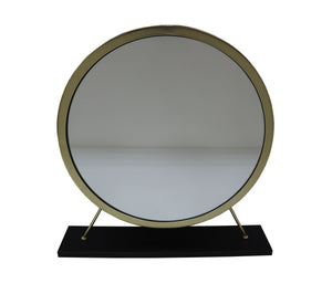 ACME ADAO FAUX FUR, MIRROR, BLACK & BRASS FINISH VANITY MIRROR & STOOL