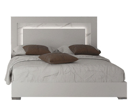 ESF CARRARA LED WHITE QUEEN BED W/SLATS