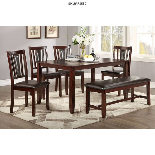 UPDATED CAT.21.P156-6PCS ESPRESSO DINING SET (TABLE+4 CHAIRS+BENCH)