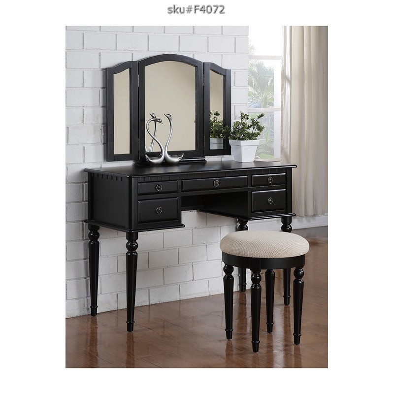 UPDATED 2PCS VANITY+STOOL SET BLACK