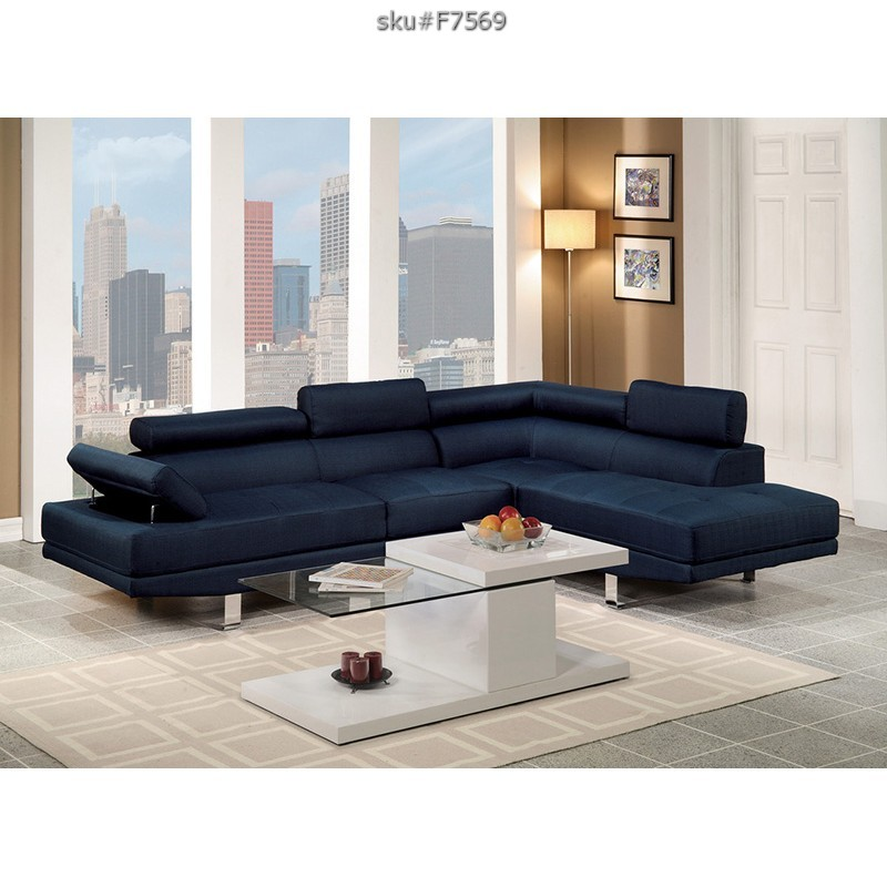 UPDATED 2PCS SECTIONAL SOFA DARK BLUE