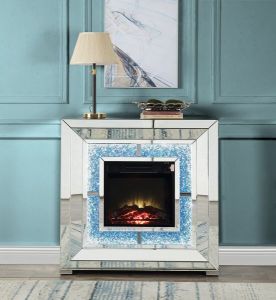 ACME NORALIE MIRRORED & FAUX DIAMONDS FIREPLACE W/LED
