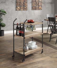 ACME BRANTLEY OAK & SANDY BLACK FINISH SERVING CART