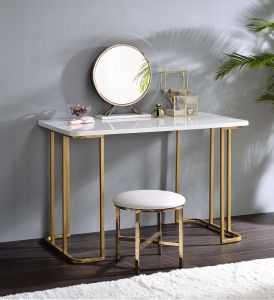 ACME ESTIE WHITE & GOLD FINISH VANITY DESK(SAME 93102)