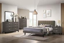 Load image into Gallery viewer, ACME VALDEMAR BROWN FABRIC &amp; WEATHERED GRAY FINISH QUEEN BED