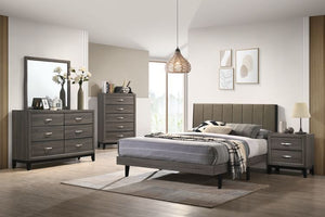 ACME VALDEMAR BROWN FABRIC & WEATHERED GRAY FINISH QUEEN BED