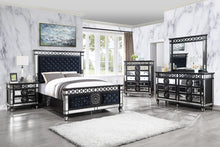 Load image into Gallery viewer, ACME VARIAN II MIRRORED, DARK NAVY VELVET &amp; BLACK &amp; SLIVER FINISH EK BED